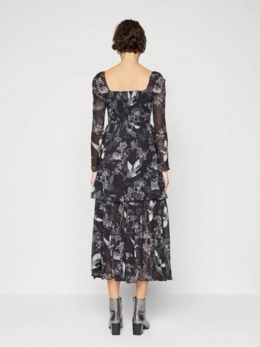 NEW All Saints Women’s Devyn Peggy Floral Print Long Sleeve Maxi Dress Black 0 - Picture 5 of 11